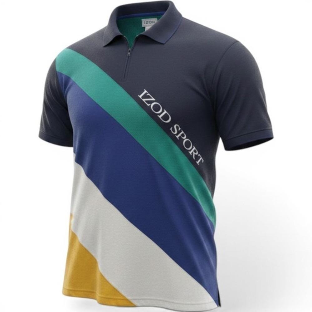 Vtg IZOD SPORT Polo Shirt Men XL Colorblock 1/4 Zip Blue Yellow Cotton Retro 90s
